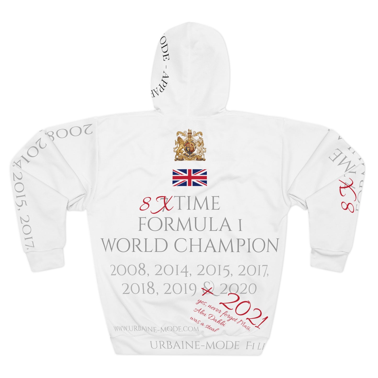 Lewis Hamilton 8 time world champion - yes, 8 time, remeber Masi steal in Abu Dahbi - Unisex Pullover Hoodie (AOP)