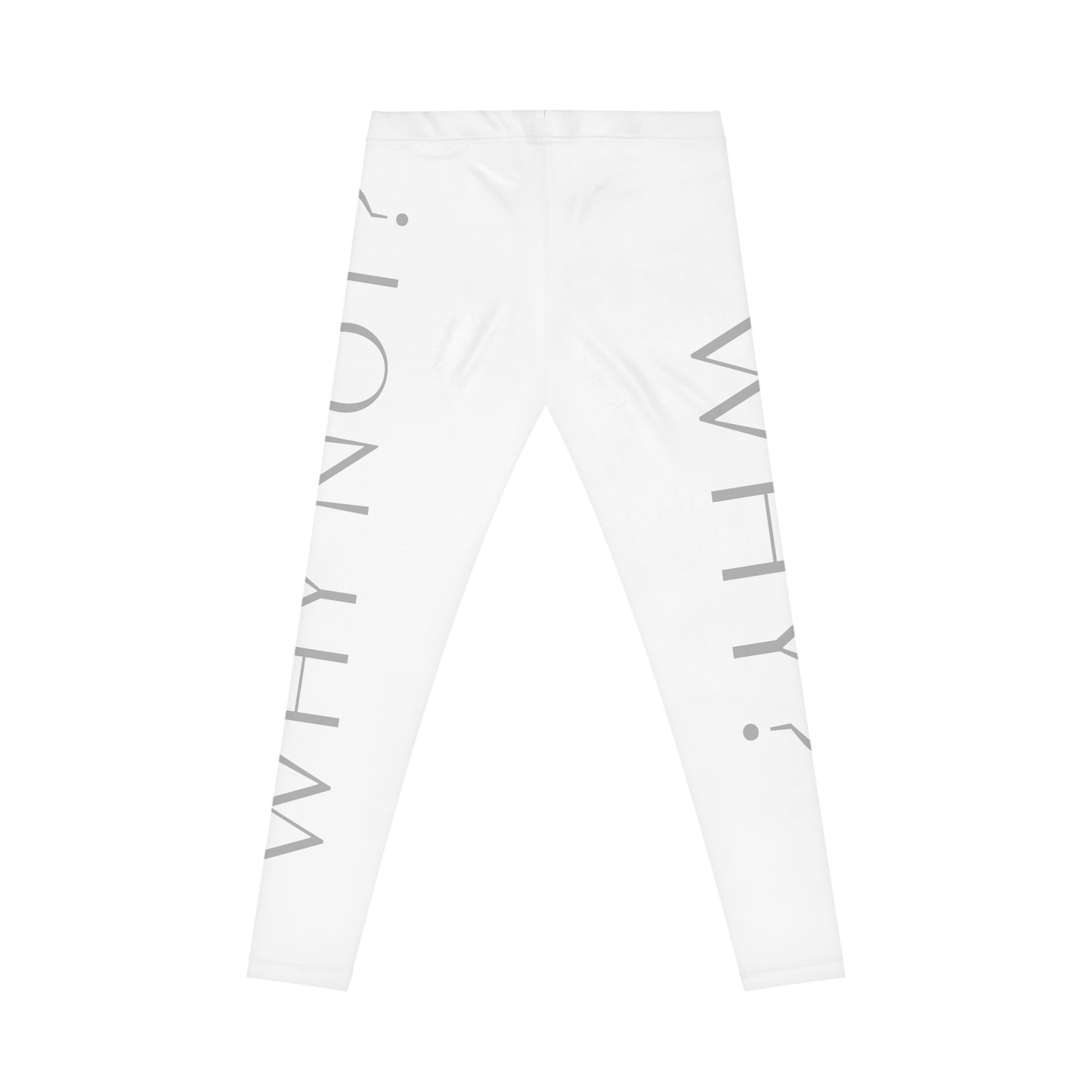 White 'WHY?' Side-Print Women's Leggings — Minimal Graphic Casual Leggings