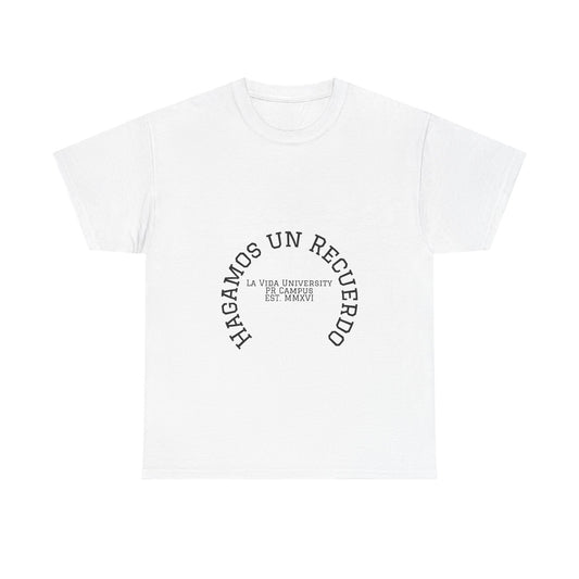 Spanish Phrase Tee “Hagamos Un Recuerdo” – Minimal White Cotton T‑Shirt