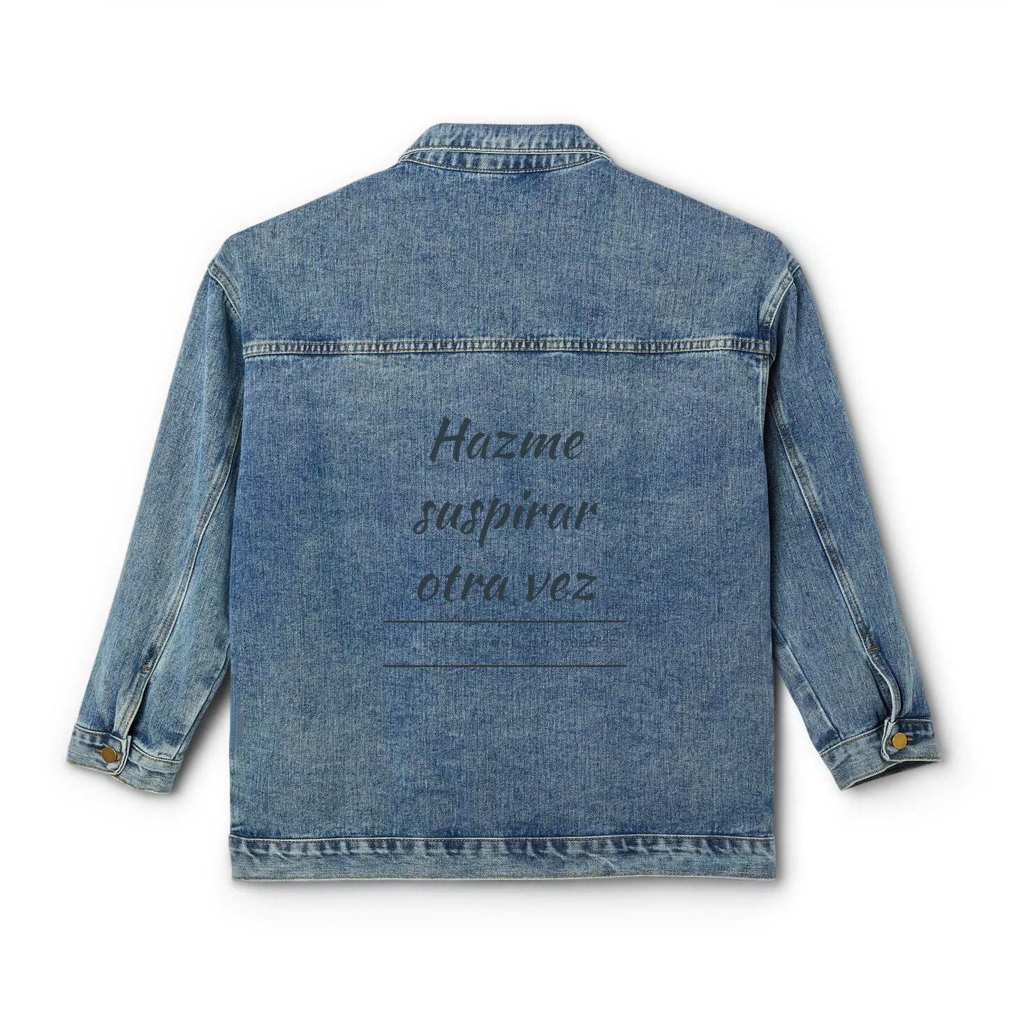 Women's Denim Jacket — Vintage Blue Oversized Jean Jacket with Subtle Back Script