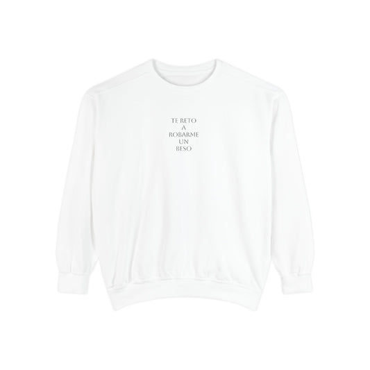 Minimalist 'Be Kind, Be Human' White Sweatshirt — Cozy Garment-Dyed Crewneck