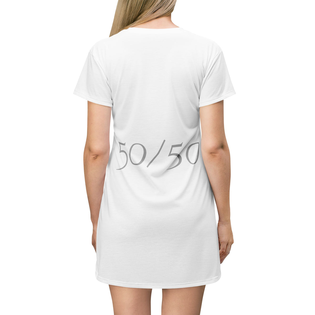Spanish Phrase T-Shirt Dress — "¿Probabilidad de que te diga que sí? 50/50"