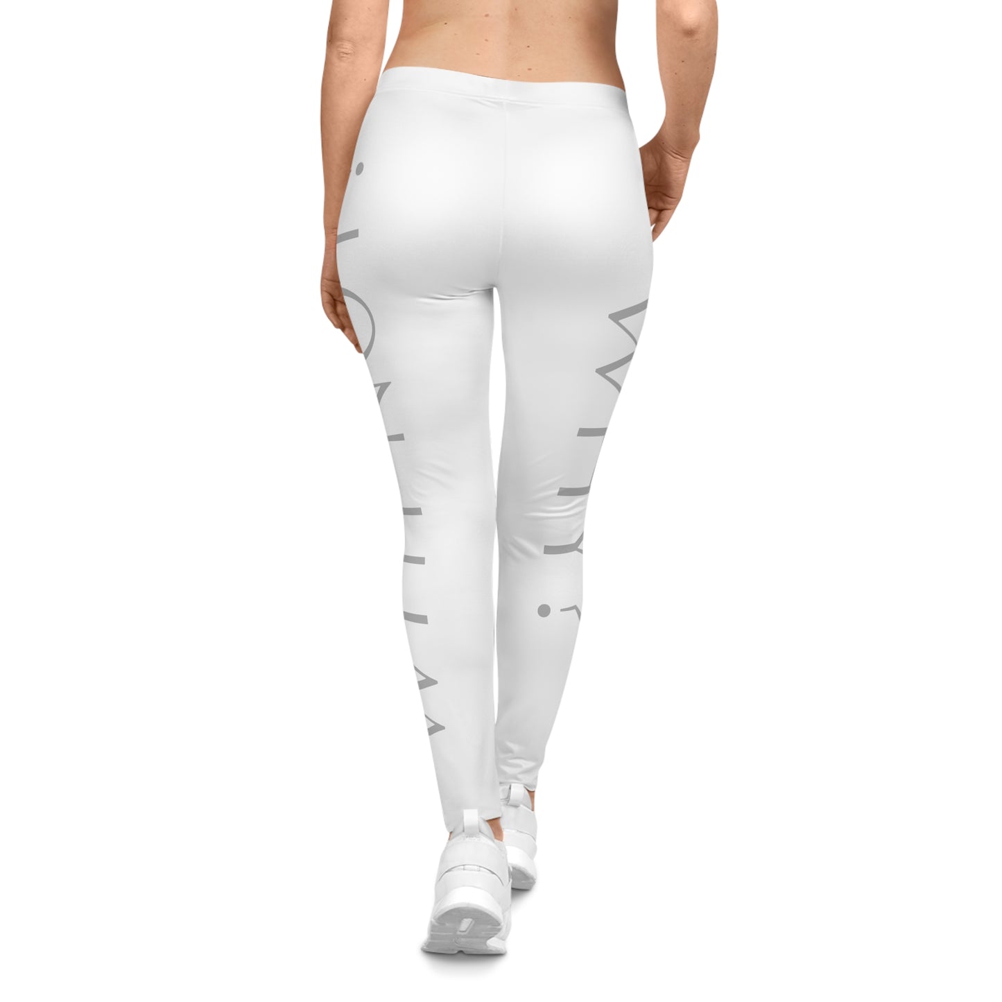 White 'WHY?' Side-Print Women's Leggings — Minimal Graphic Casual Leggings