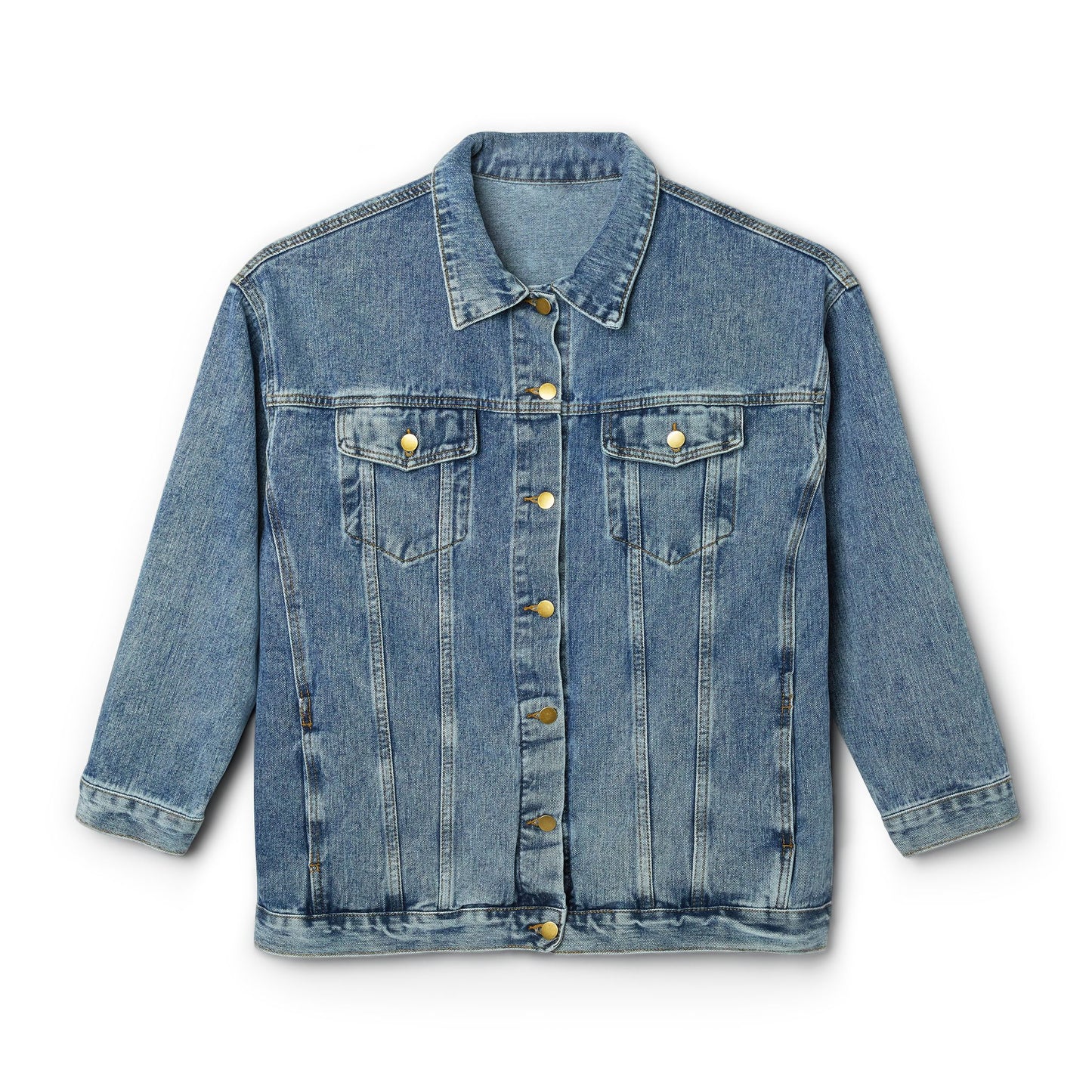 Women's Denim Jacket — Vintage Blue Oversized Jean Jacket with Subtle Back Script
